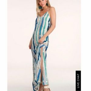 LuLus Bay Side Babe Cream and Blue Tie Dye Maxi